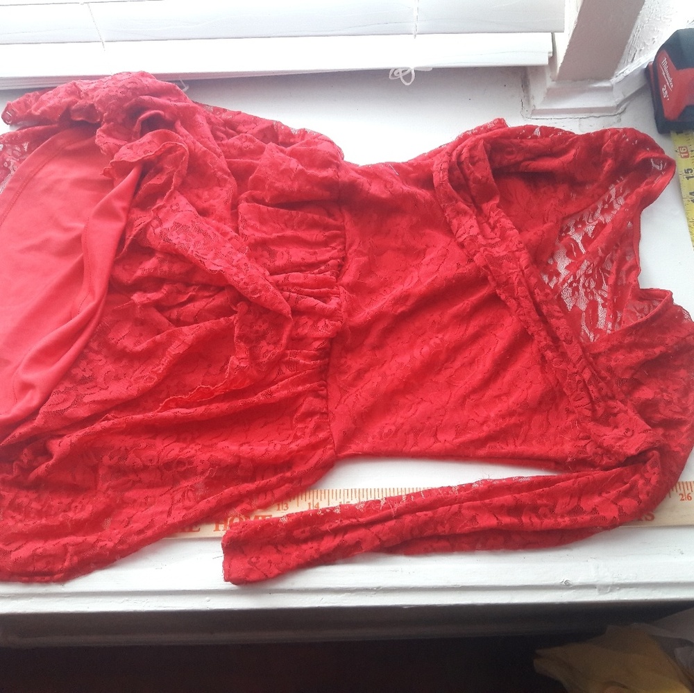 Red silk lace dress
